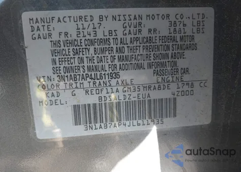 2018 Nissan Sentra Sv from USA, damaged, VIN 3N1AB7AP4JL611935
